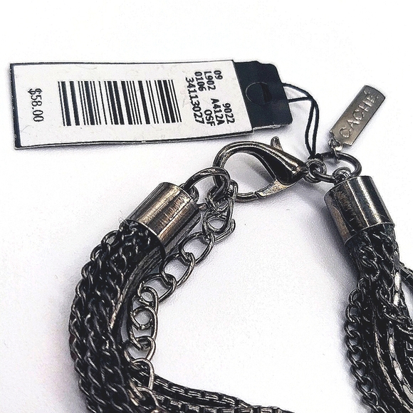 $58 CACHE 32" Layered Black Multi Strand Hematite Statement Necklace NWT - Picture 5 of 5